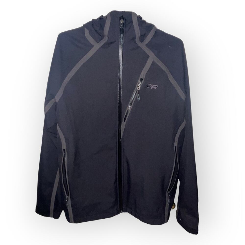 Outdoor Research Mithril Waterproof black with hood Jacket Ventia Mens Sz L